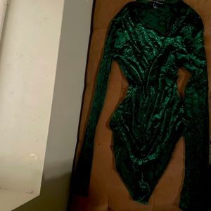 Green, sheer, velour bodysuit